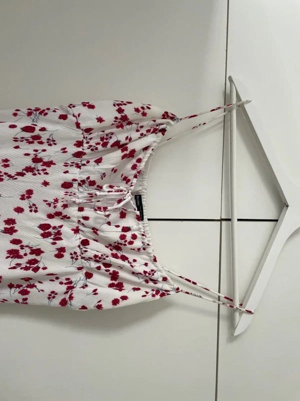 Bershka White and Red Floral Maxi Dress