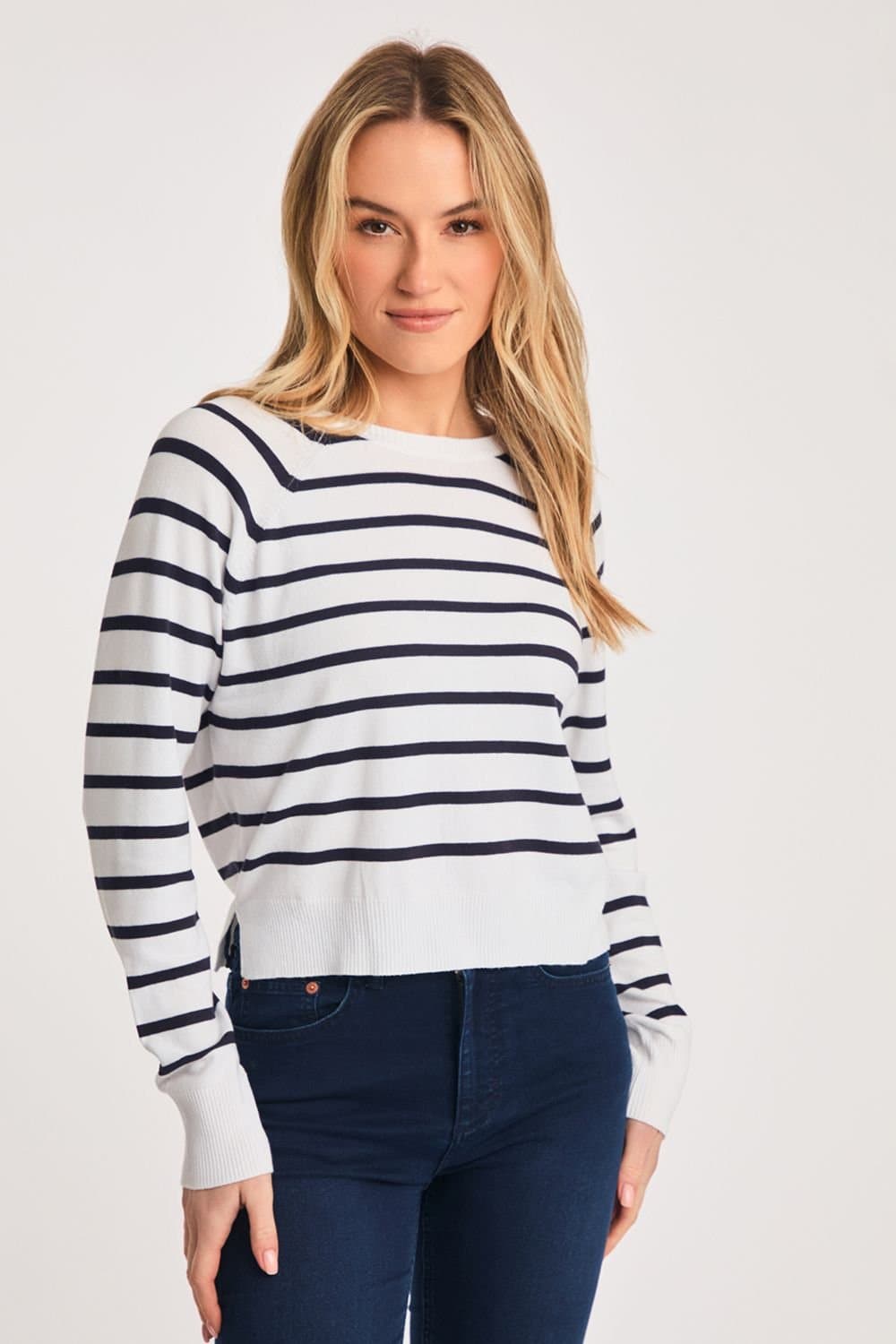 French Connection French Connection Women's Crew Neck Long Sleeve Striped Knit Jumper in Off-White