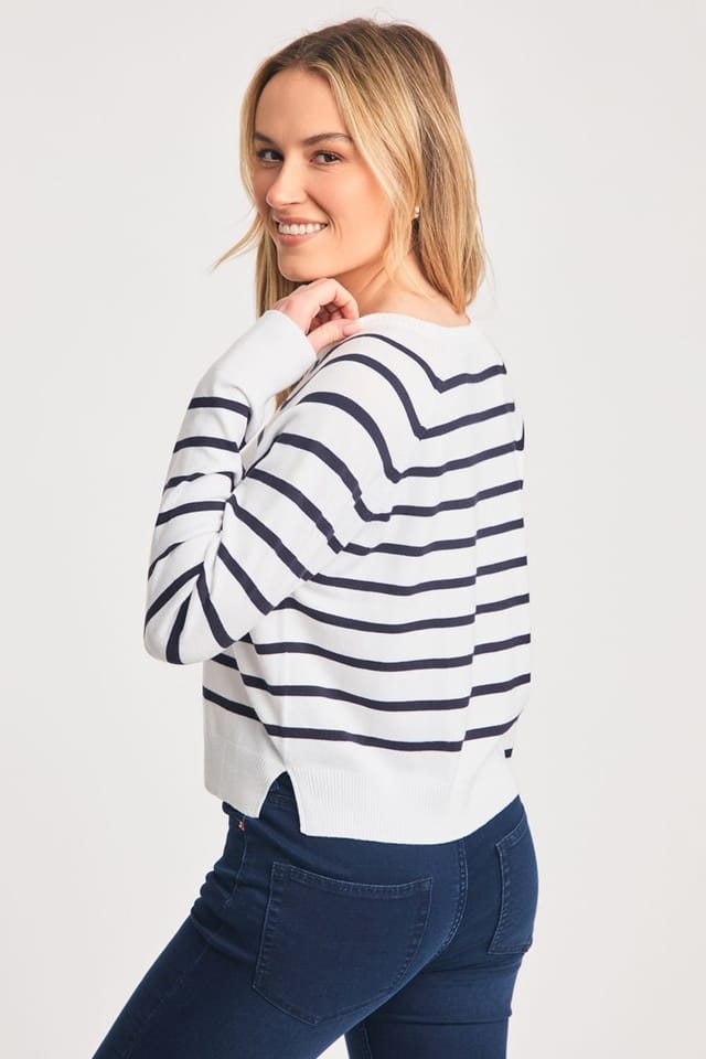 French Connection French Connection Women's Crew Neck Long Sleeve Striped Knit Jumper in Off-White - 2