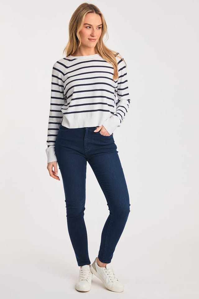 French Connection French Connection Women's Crew Neck Long Sleeve Striped Knit Jumper in Off-White - 3