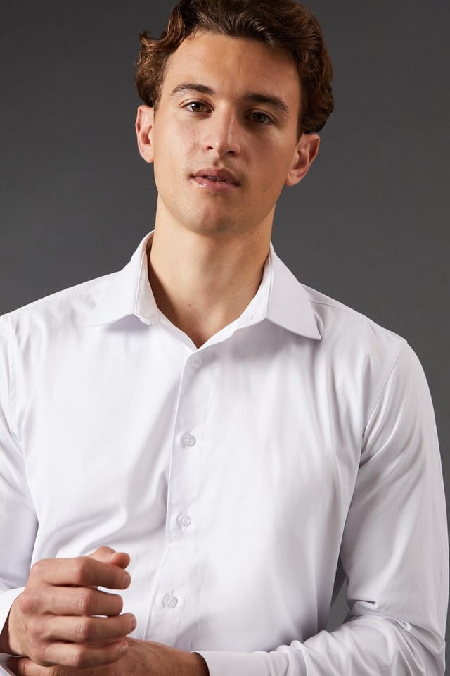 Burton Burton Men's White Easy Iron Oxford Slim Fit Long Sleeve Shirt - 2