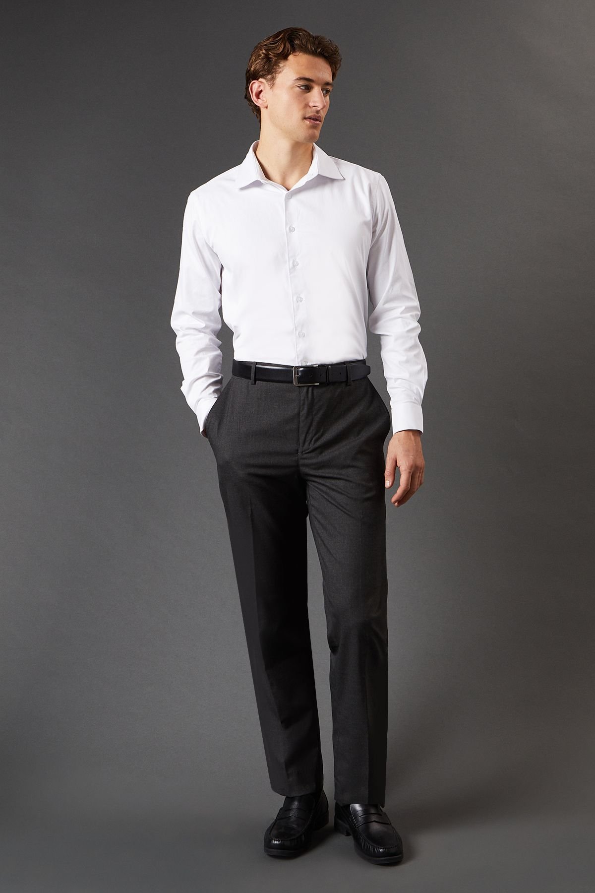 Burton Burton Men's White Easy Iron Oxford Slim Fit Long Sleeve Shirt - 4