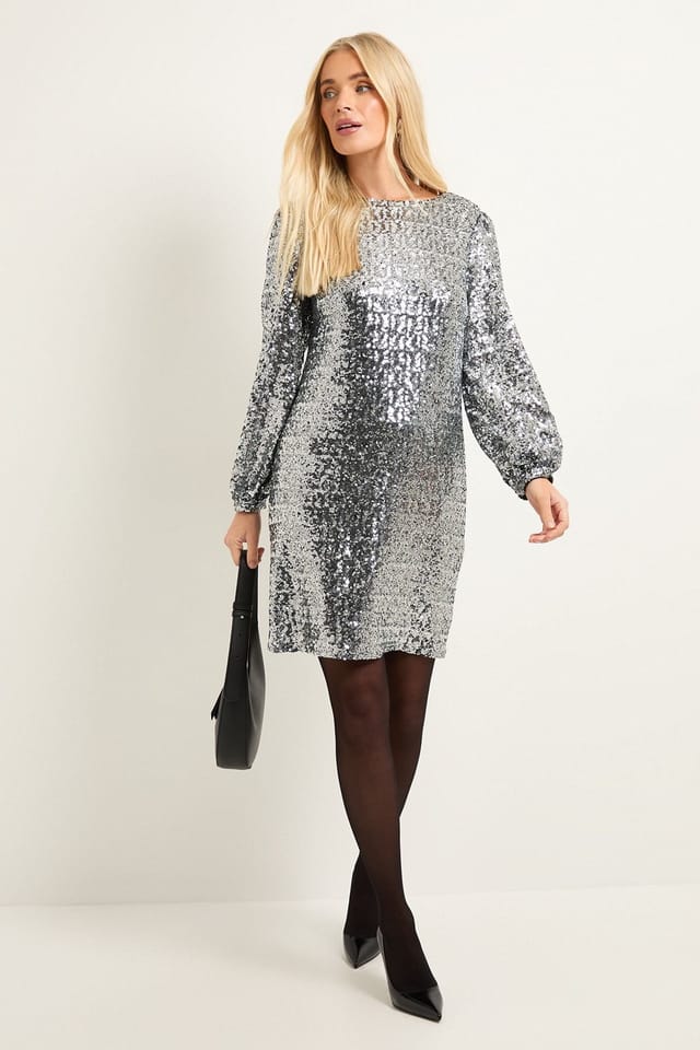Wallis Wallis Women's Petite Square Sequin Cowl Shift Dress in Silver - 2