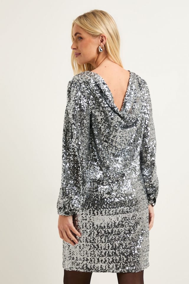 Wallis Wallis Women's Petite Square Sequin Cowl Shift Dress in Silver - 3