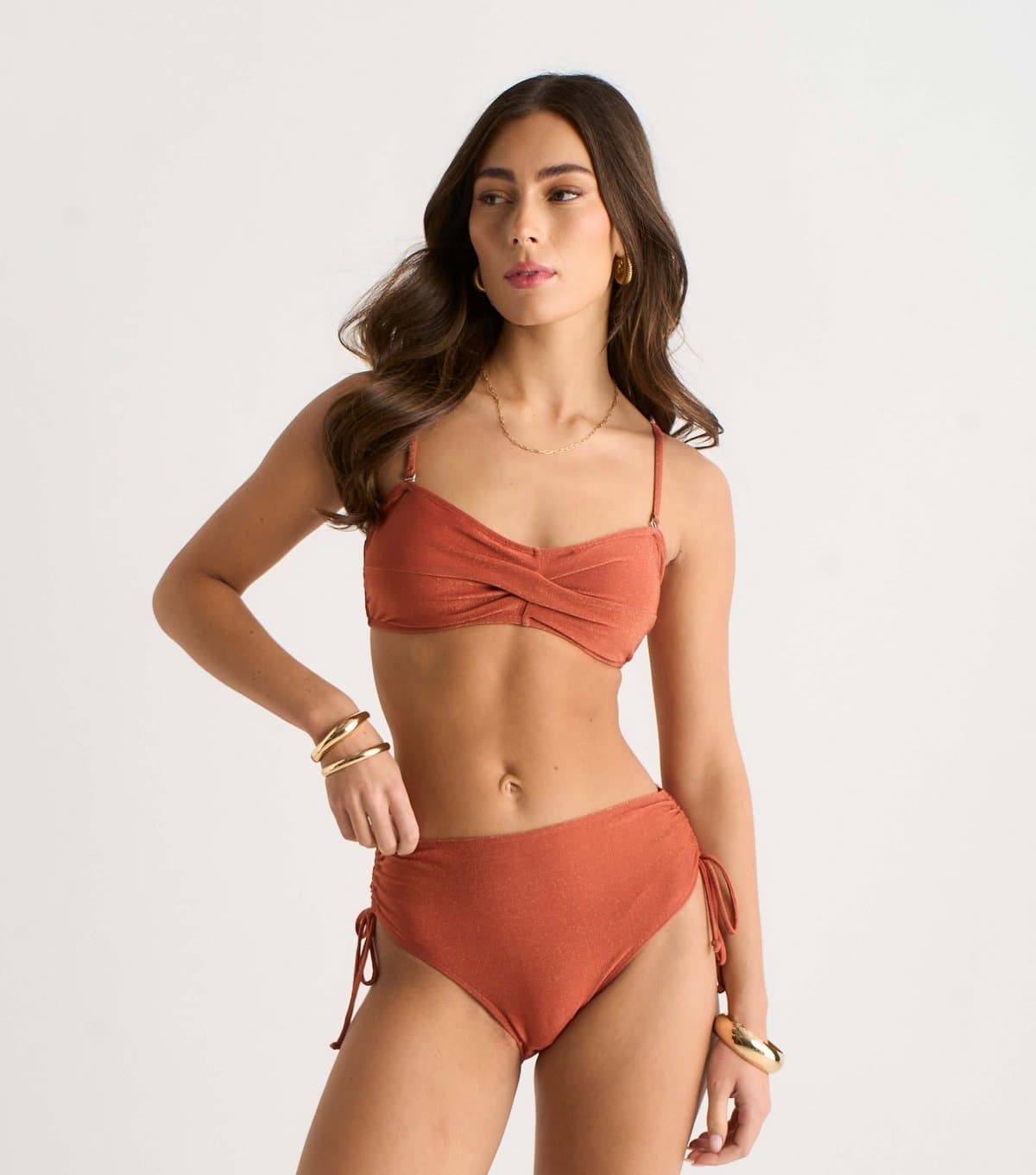 Gini London Gini London Rust Metallic Ruched Bikini Bottoms