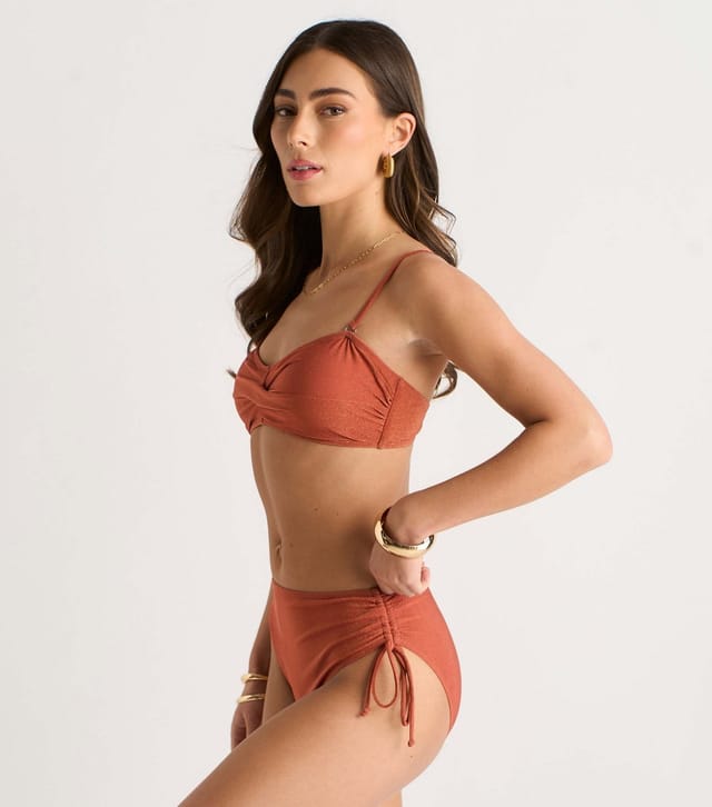 Gini London Women's Rust Metallic Ruched Bikini Bottoms Gini London New Look - 3