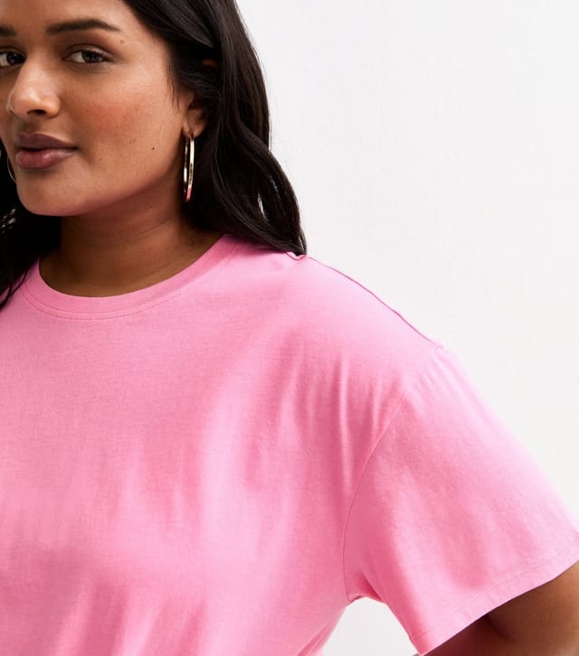 New Look Women's Plus Size Bright Pink Tie Front T-Shirt Curves New Look - 2
