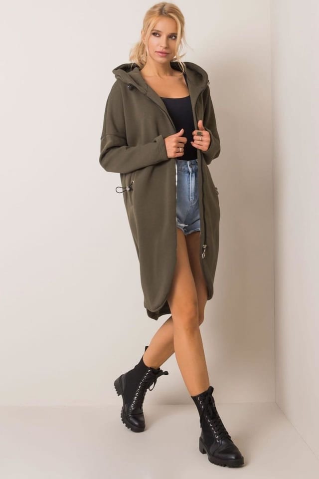 Love Lace Love Lace Women's Extended Cut Zip Hoodie Sweatshirt Pockets Style 168766 in Olive - 2