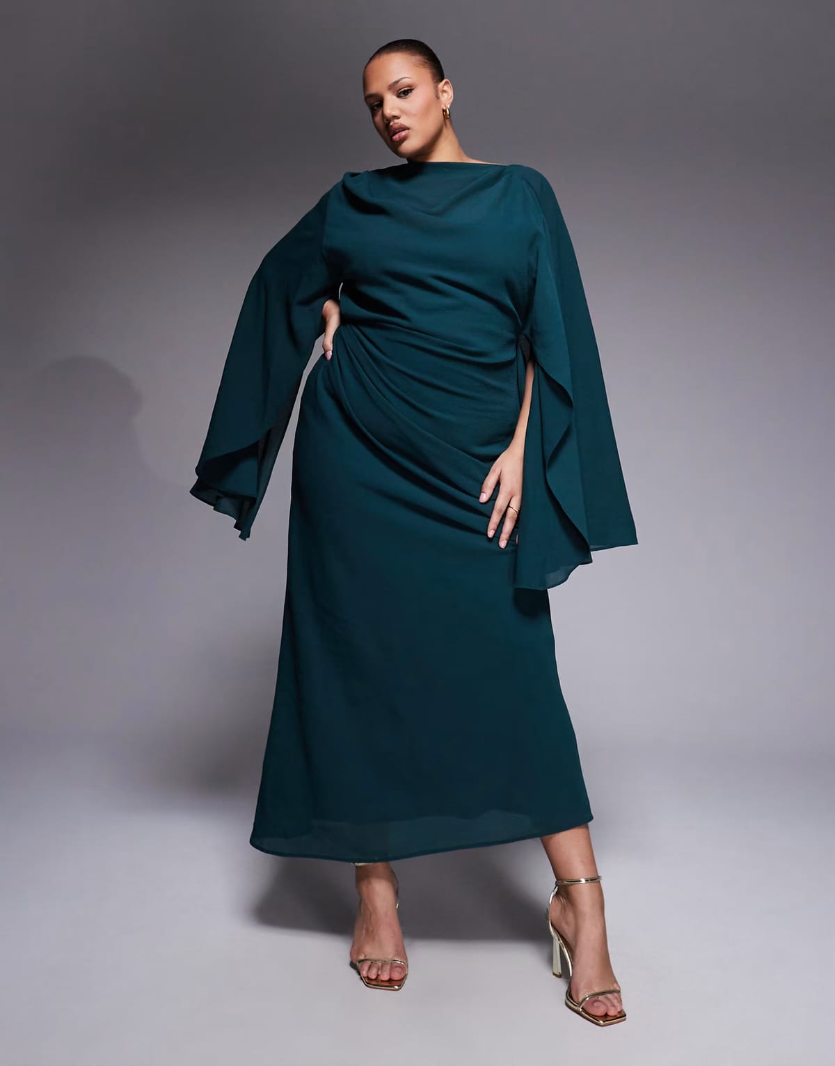 ASOS ASOS DESIGN Curve kimono sleeve cape detail draped midaxi dress with open back in teal - 1