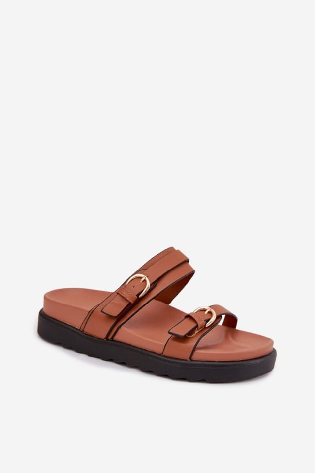 Love Lace Love Lace Women's Platform Sandals with Gold Buckle Straps for Summer Comfort in Brown - 2