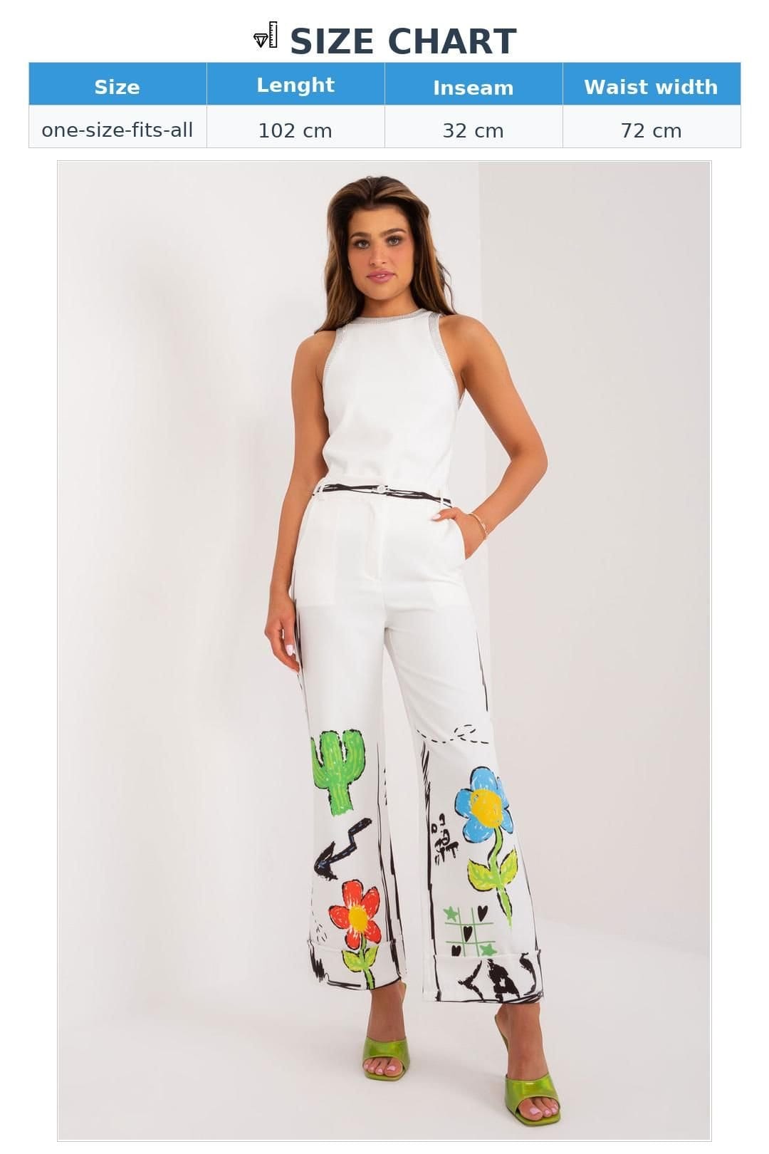 Love Lace Love Lace Women's High Waist Wide Leg Printed Trousers in White - 4