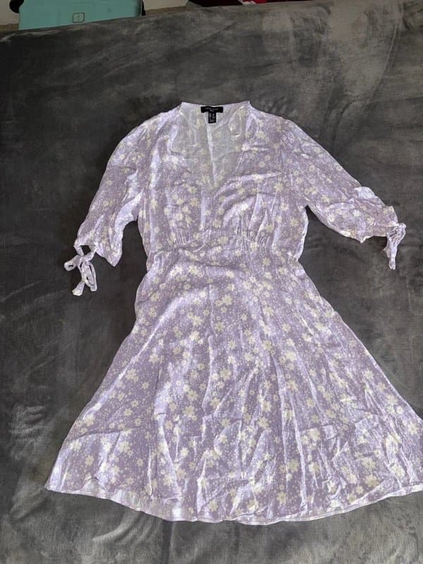 New Look New Look Tall Purple floral mini dress with bow details on sleeves