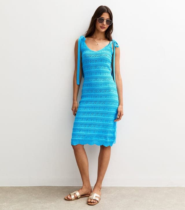 Sunshine Soul Women's Bright Blue Crochet Knit Mini Dress Sunshine Soul New Look - 3