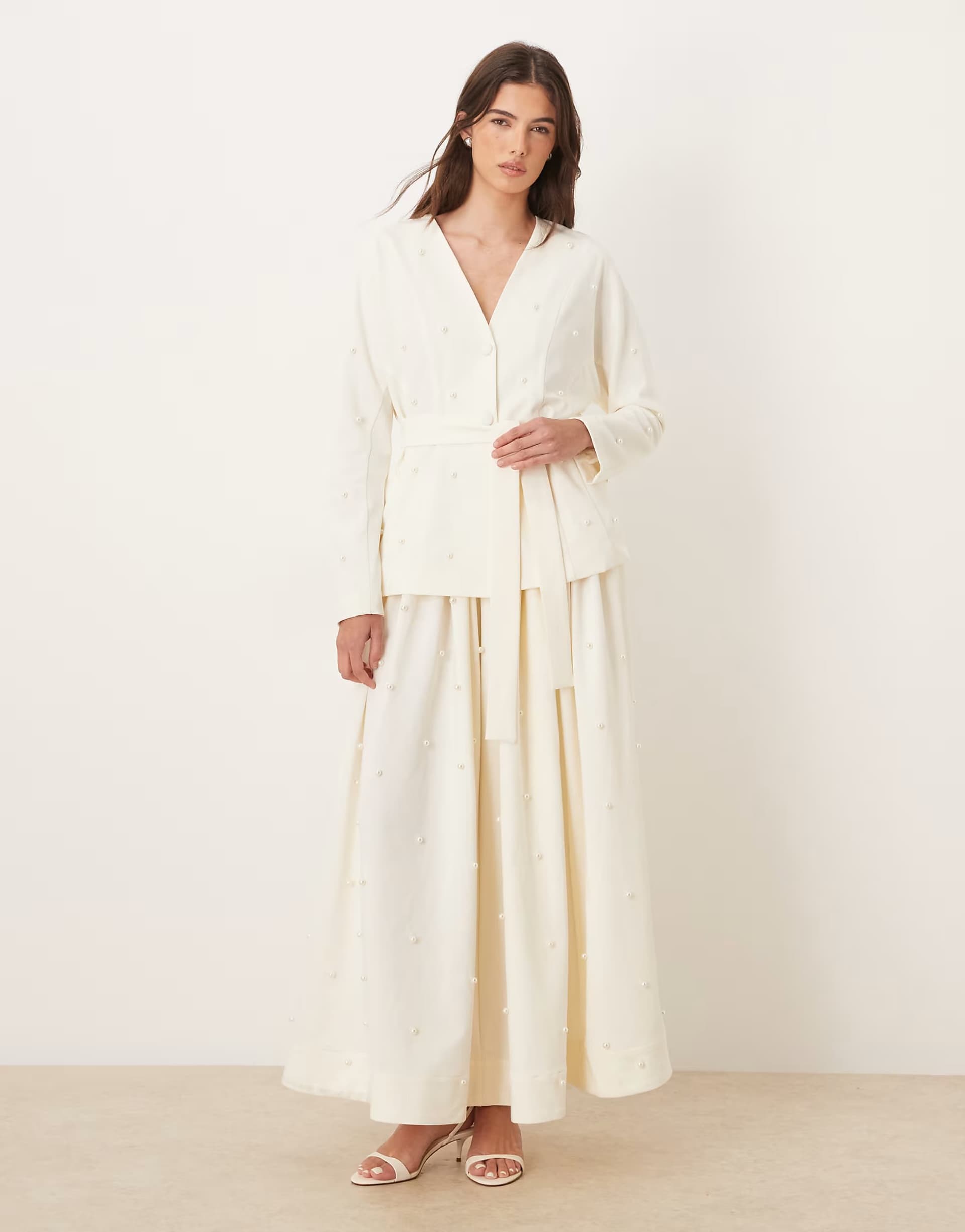 ASOS Dream Sister Jane pearl embellished maxi skirt co-ord in ivory