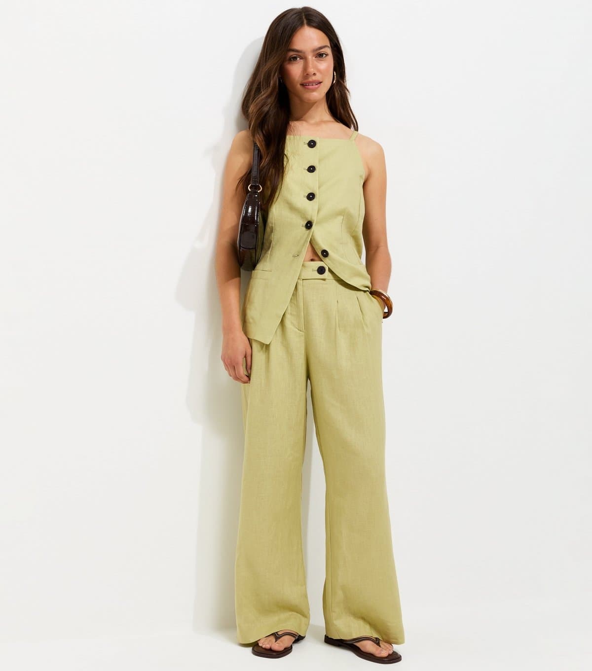 New Look Women's Petite Light Green Linen Rich Tailored Trousers New Look