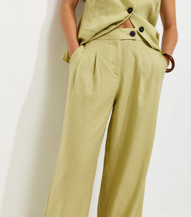 New Look Women's Petite Light Green Linen Rich Tailored Trousers New Look - 2