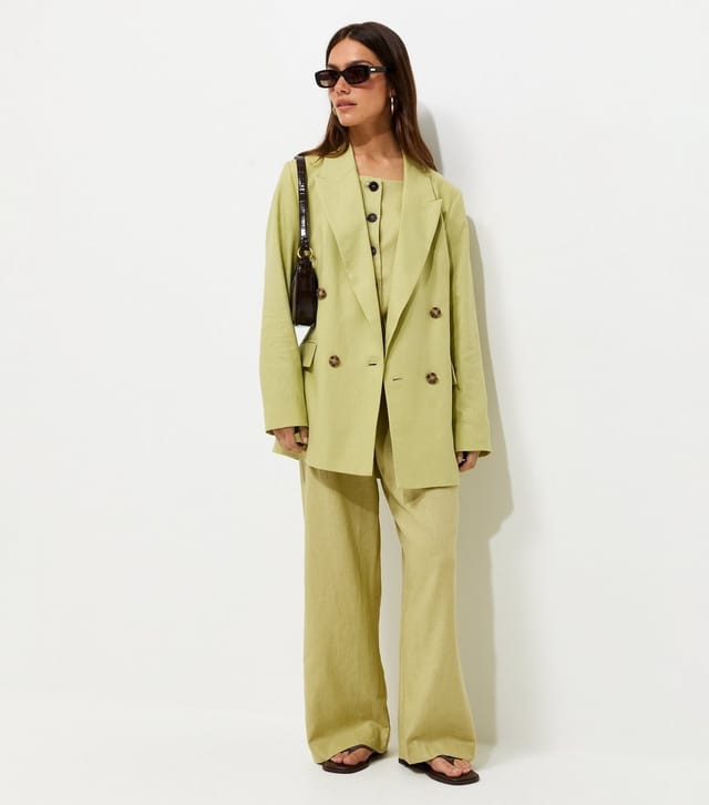 New Look Women's Petite Light Green Linen Rich Tailored Trousers New Look - 3
