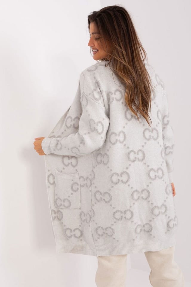 Love Lace Love Lace Women's Printed Pocket Long Sleeve Knee Length Cardigan in Grey - 3