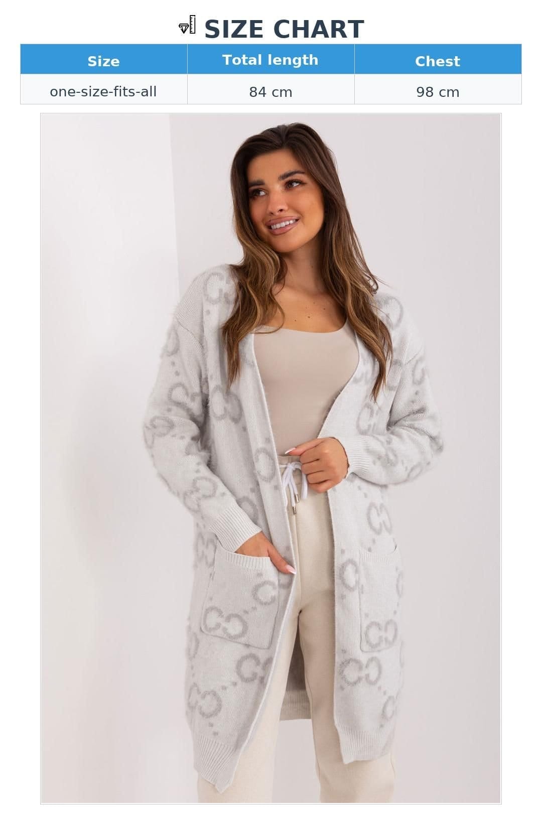 Love Lace Love Lace Women's Printed Pocket Long Sleeve Knee Length Cardigan in Grey - 4