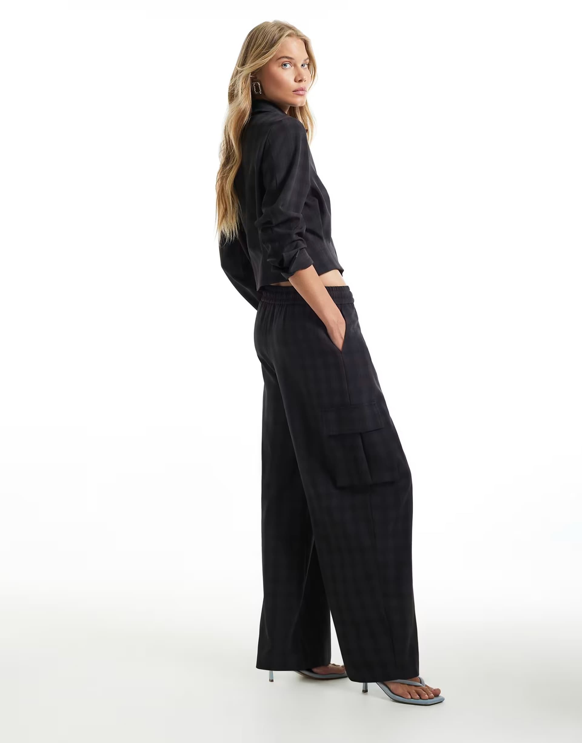 ASOS River Island Check cargo smart joggers in navy