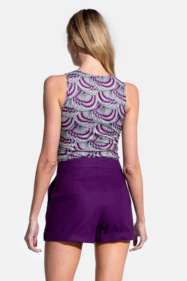 Hot Squash Hot Squash Women's Linen Tailored Shorts with Pocket in Purple - 3