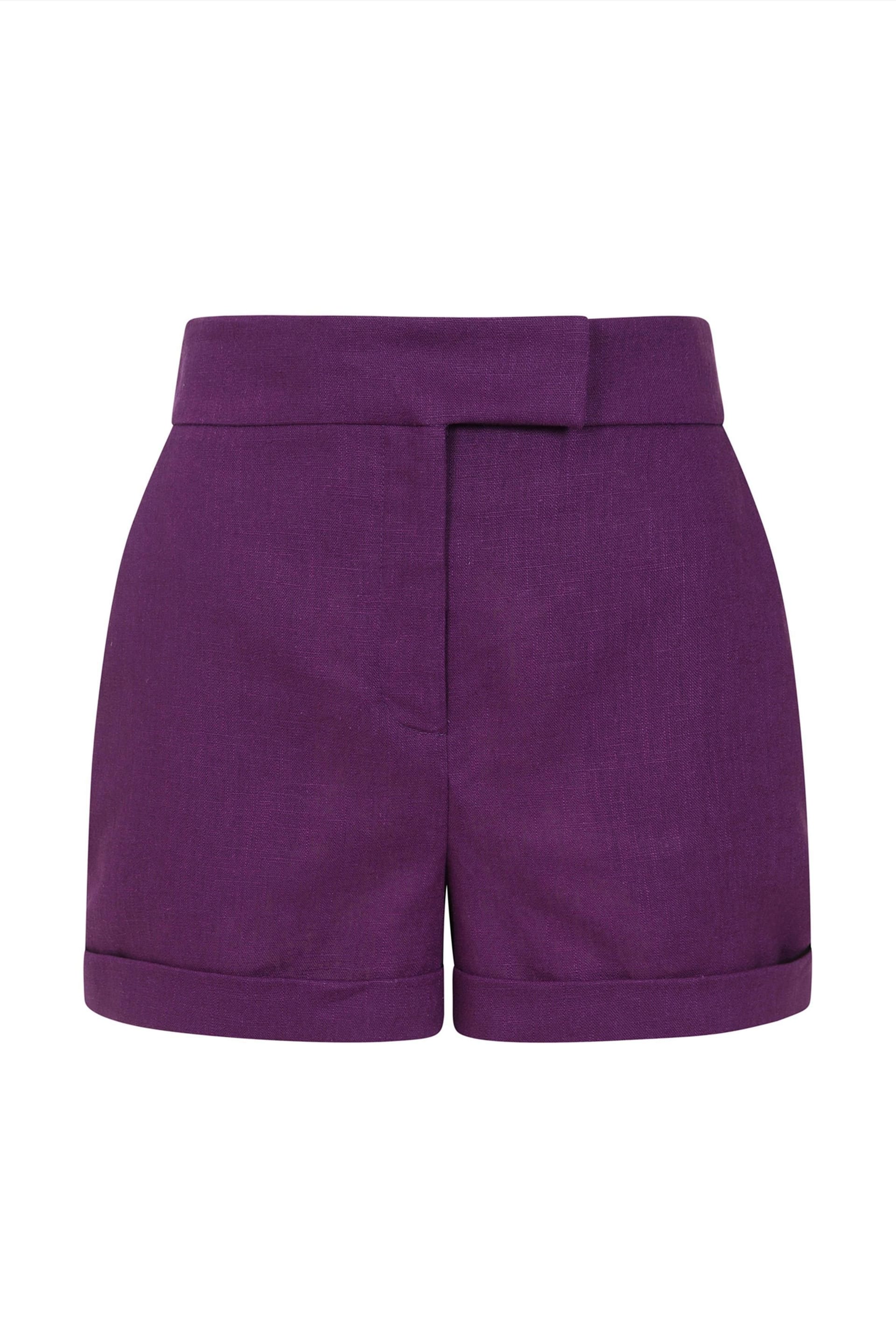Hot Squash Hot Squash Women's Linen Tailored Shorts with Pocket in Purple - 4