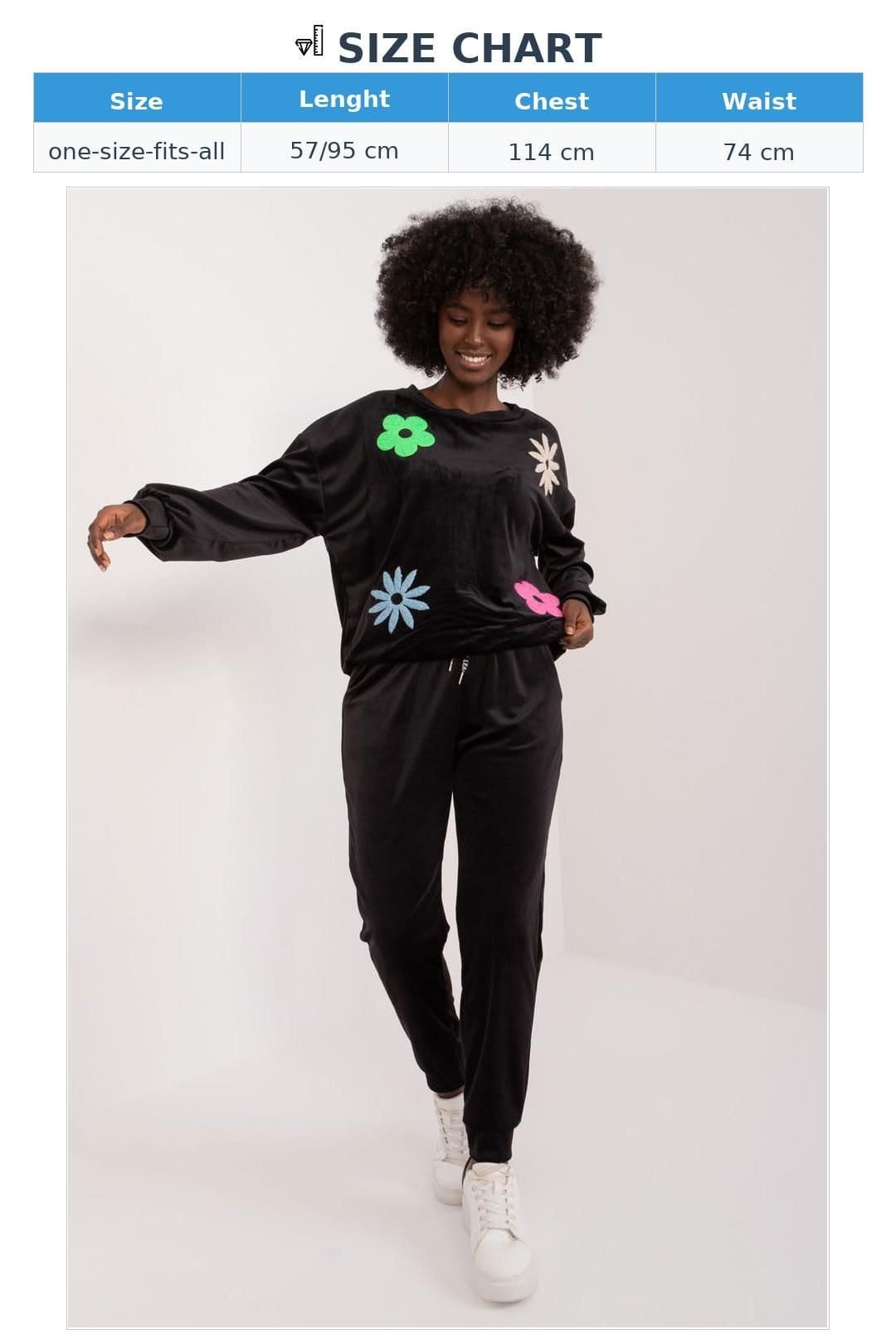 Love Lace Love Lace Women's Velour Floral Sweatshirt & Pants Set Style 193022 in Black - 4
