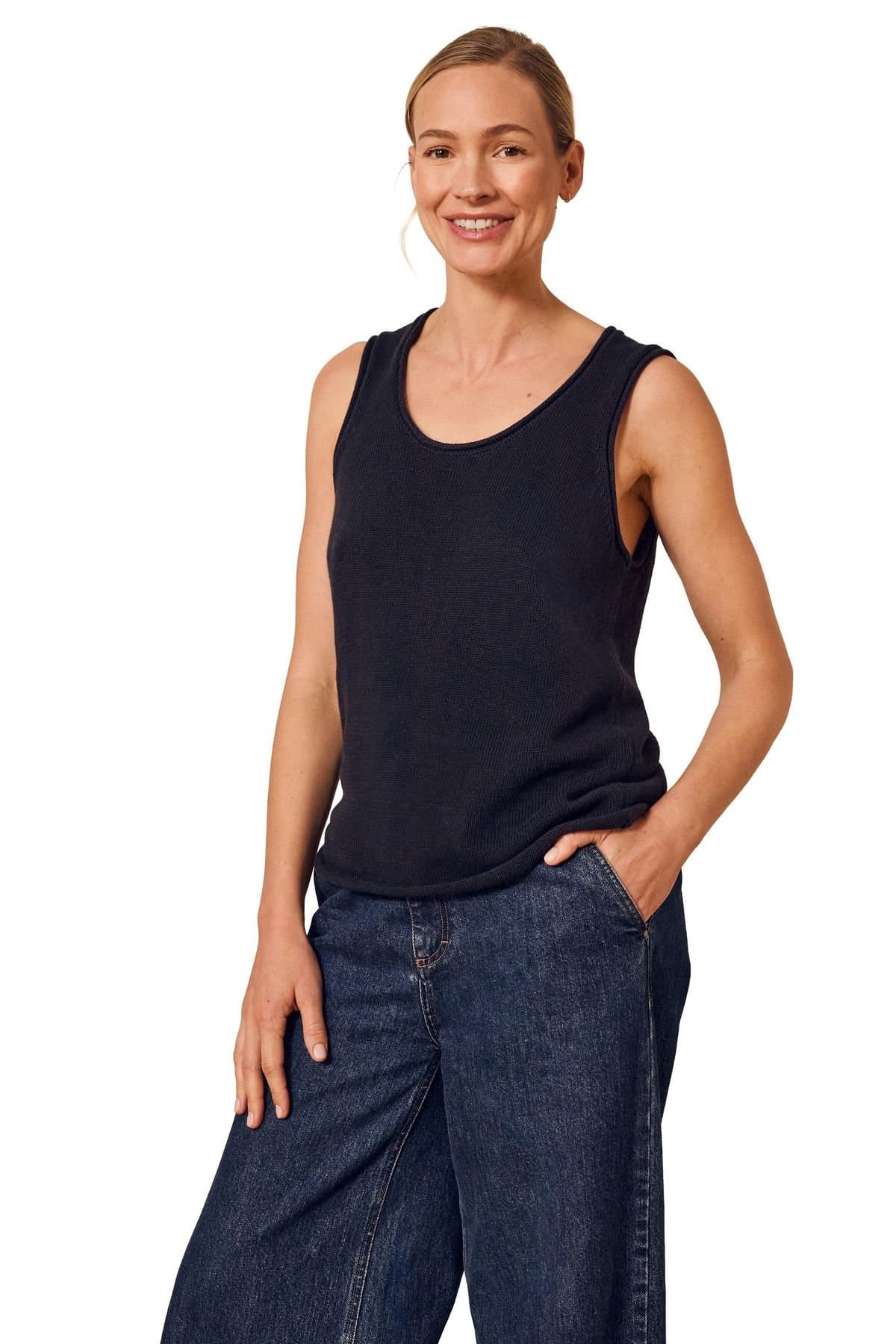 Celtic & Co Celtic & Co Dark Navy Scoop Neck Knitted Tank Top