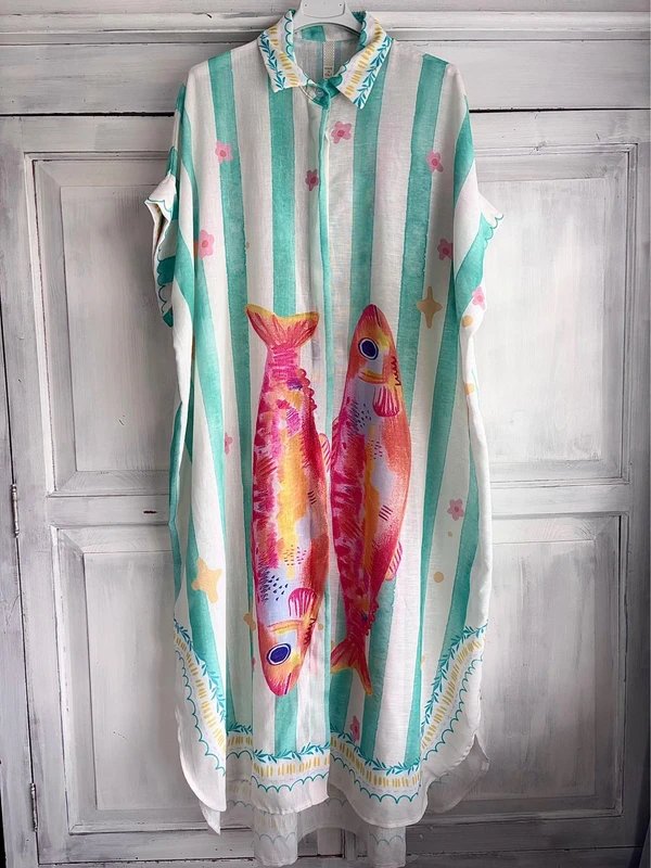 Made In Italy Italian £30 Mint stripe Summer dress beach dress one size up to uk20 sardine - 1