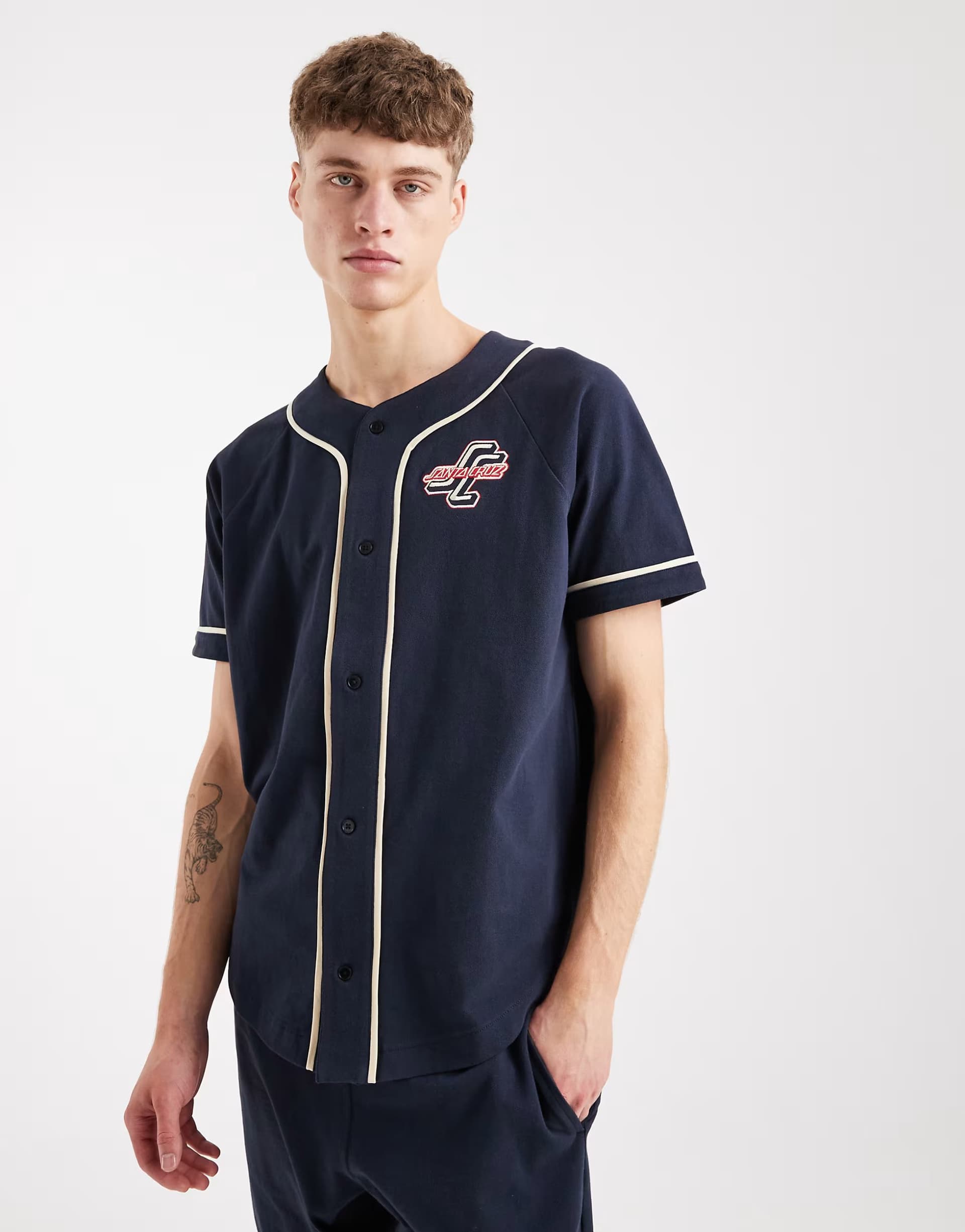 ASOS Santa Cruz outer baseball shirt co-ord in navy