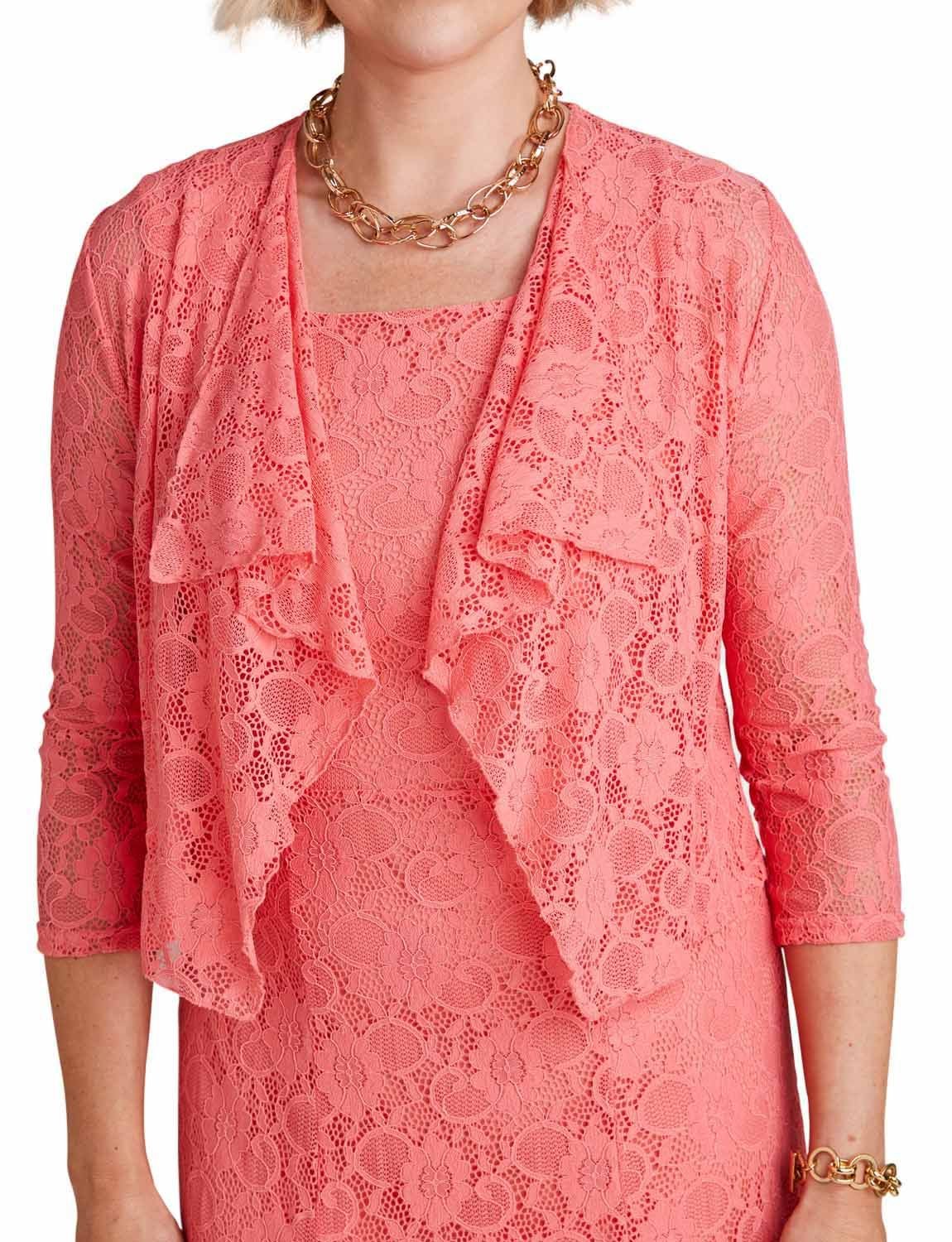 Amber Amber Women's Elegant Lace Dress & Jacket Set Sleeveless Fit in Coral - 4