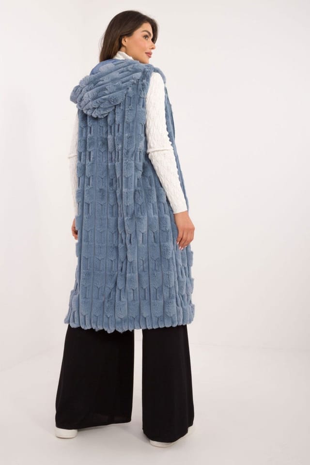 Love Lace Love Lace Women's Elegant Hooded Faux Fur Vest with Zip Pockets in Blue - 2