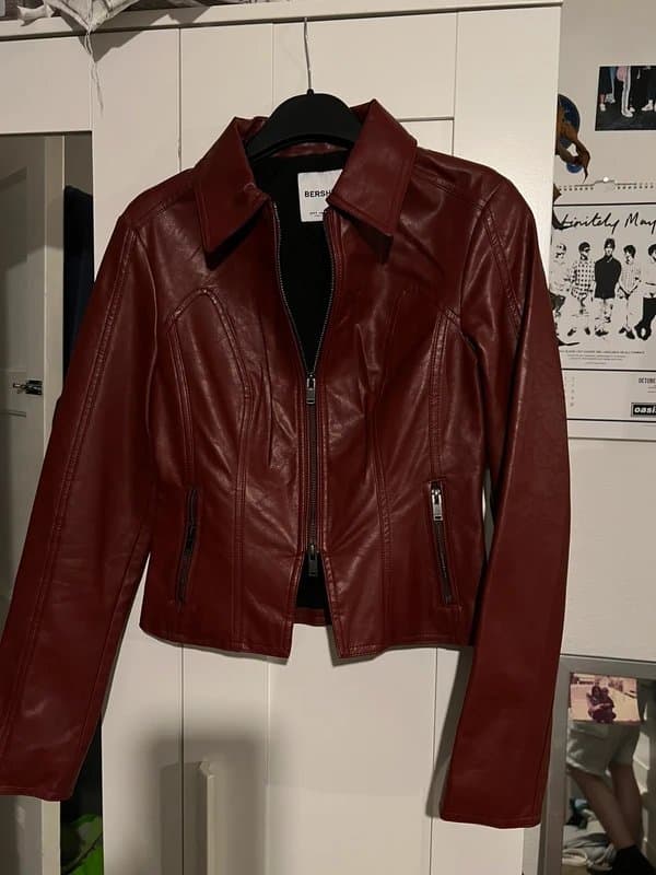 Bershka bershka fitted faux leather jacket in red