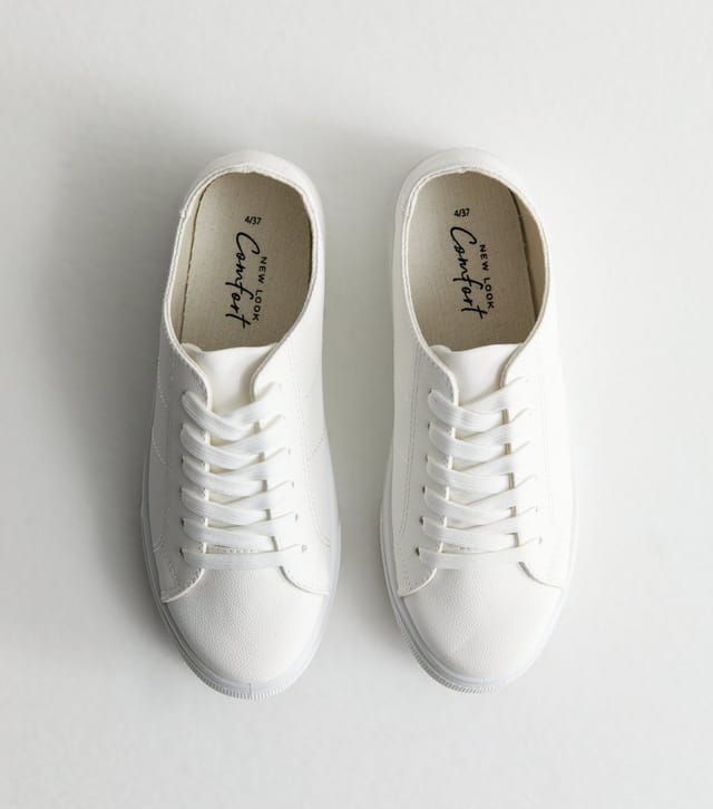 New Look Women's White Leather-Look Trainers New Look - 3