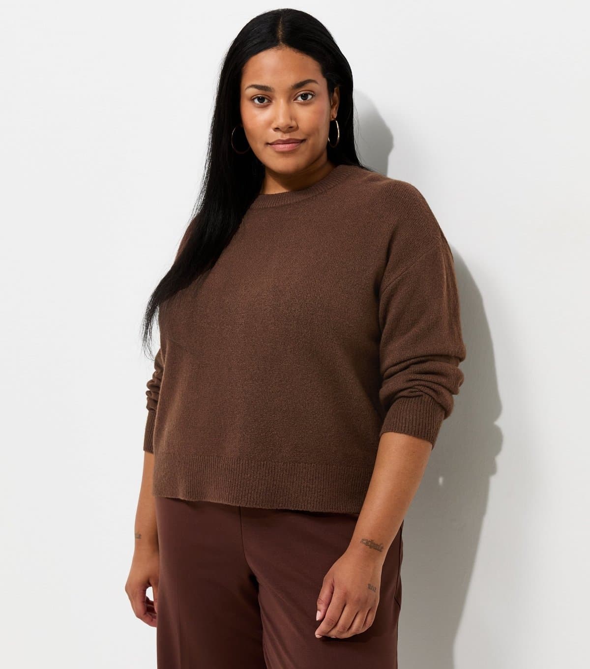 New Look Women's Plus Size Brown Midweight Knit Crew Neck Jumper Curves New Look