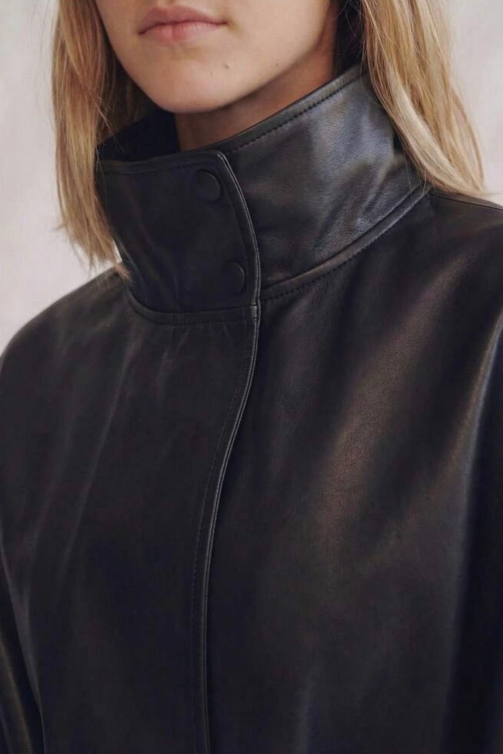 OUTTA BOX OUTTA BOX Women's Belted Stand Collar Oversized PU Leather Cape Coat for Women in Black - 3