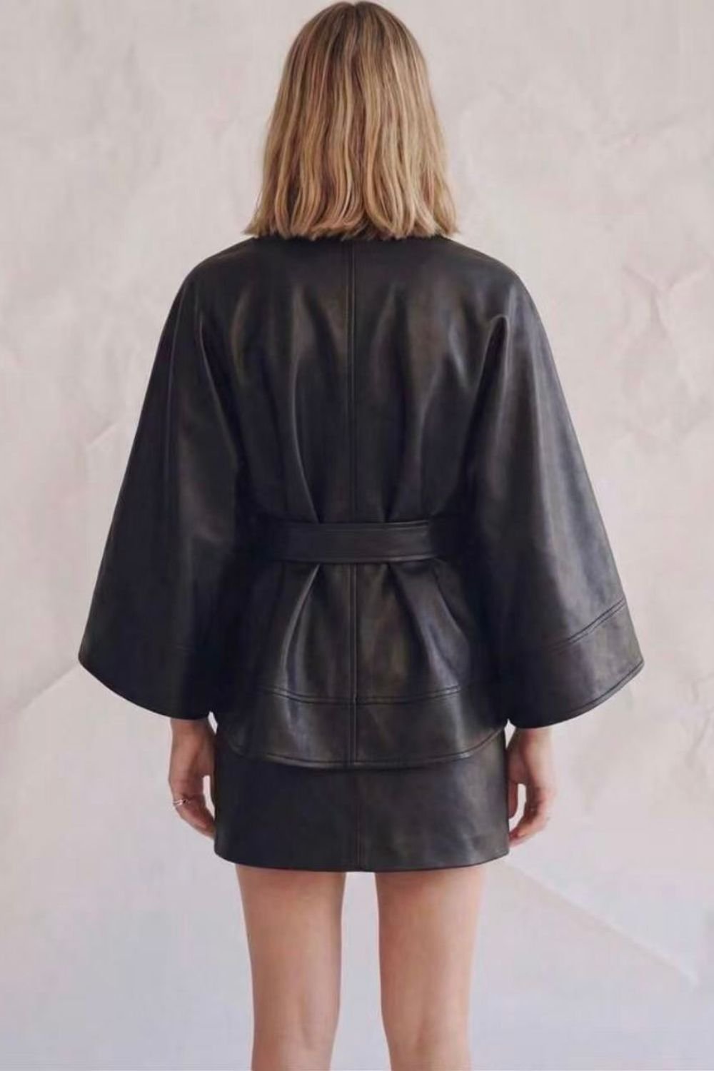 OUTTA BOX OUTTA BOX Women's Belted Stand Collar Oversized PU Leather Cape Coat for Women in Black - 4