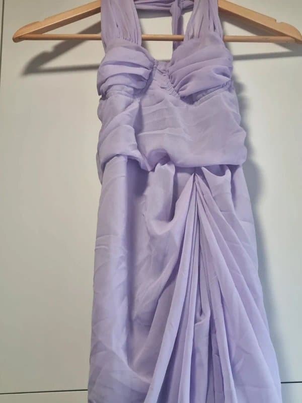 PrettyLittleThing Brand New PrettyLittleThing Lilac Ruched Halter Maxi Dress - Size 4