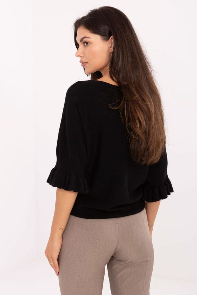 Love Lace Love Lace Women's Elegant Viscose Blend Sweater with Ruffled Sleeves in Black - 3