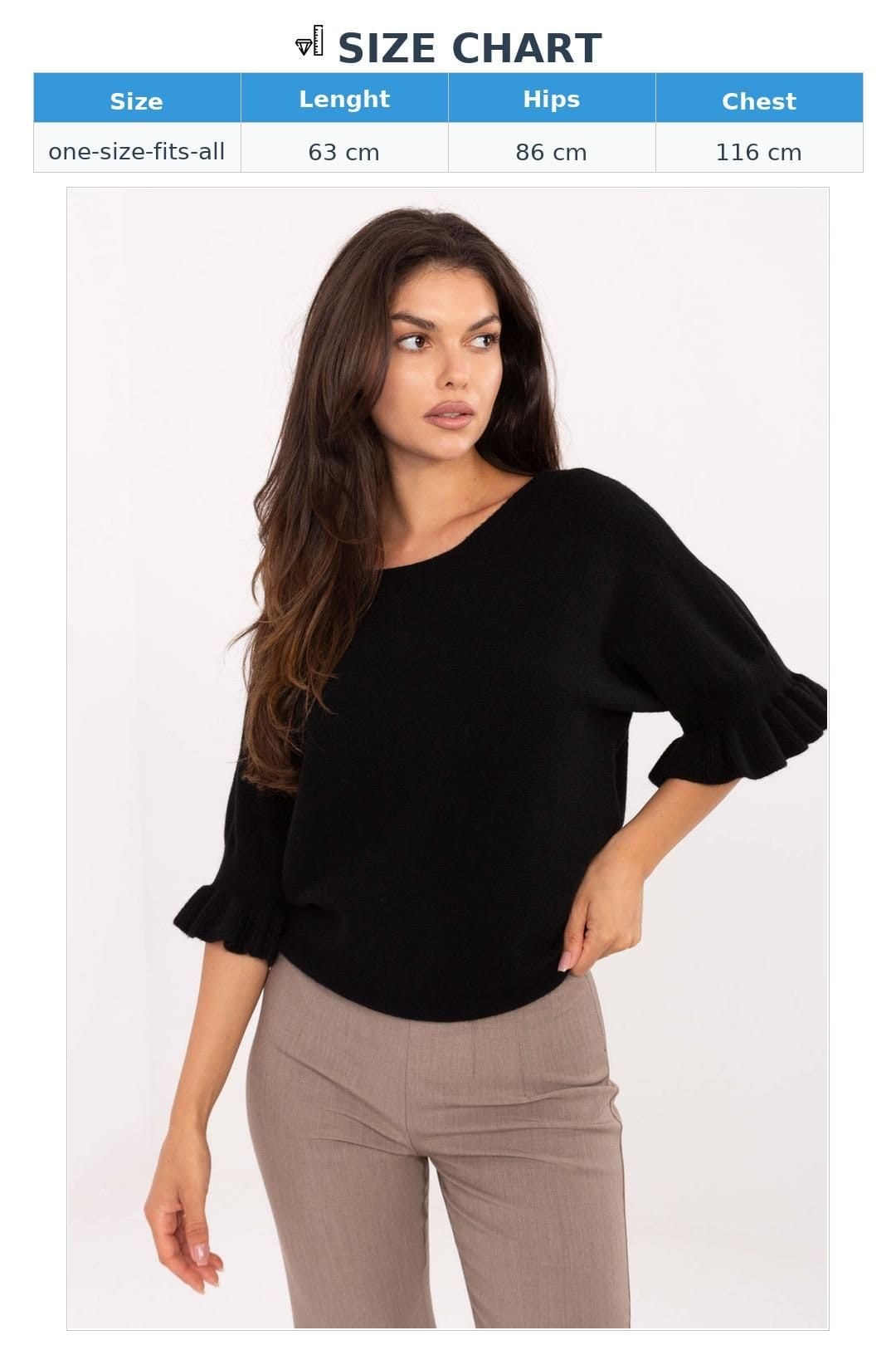 Love Lace Love Lace Women's Elegant Viscose Blend Sweater with Ruffled Sleeves in Black - 4