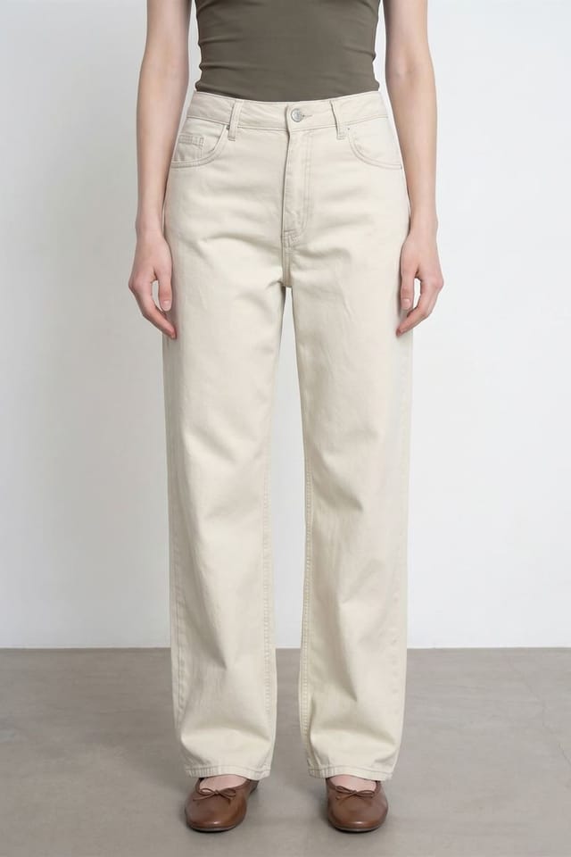 Dilvin Dilvin Women's High-Waist Wide-Leg Denim Jeans in Stone - 3