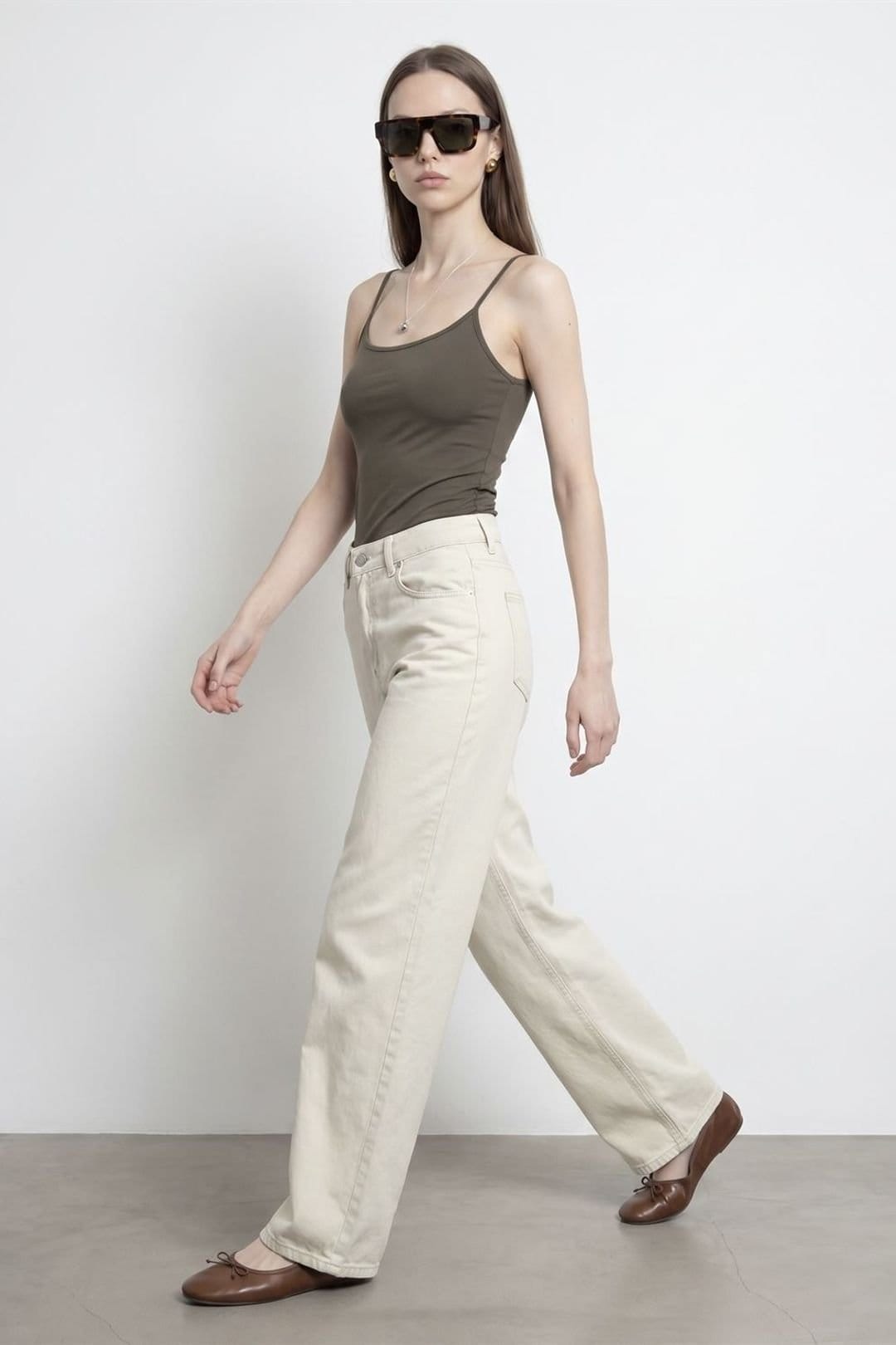 Dilvin Dilvin Women's High-Waist Wide-Leg Denim Jeans in Stone - 4