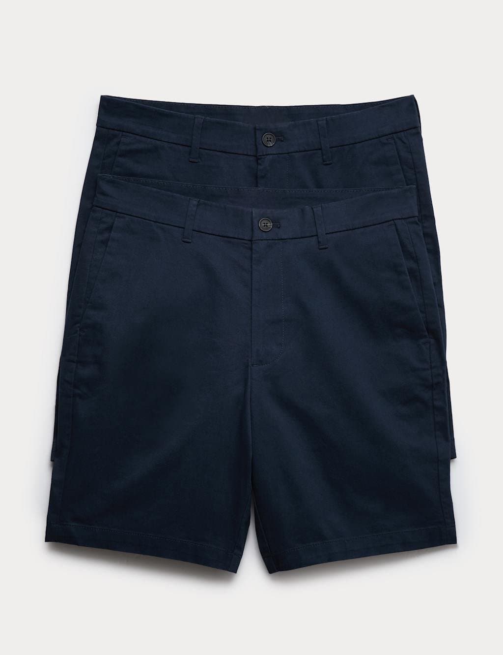 Marks & Spencer M&S Navy Stretch Chino Shorts 2-Pack