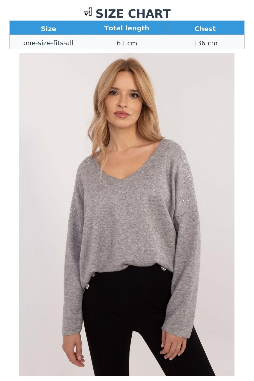 Love Lace Love Lace Women's Elegant Rhinestone Shoulder Viscose Sweater in Grey - 4