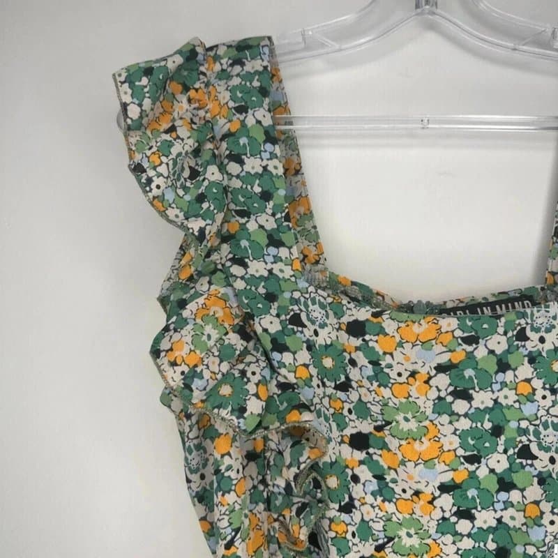Girl in Mind Girl In Mind Women's Playsuit UK 12 Green Floral 100% Polyester Frill Belted