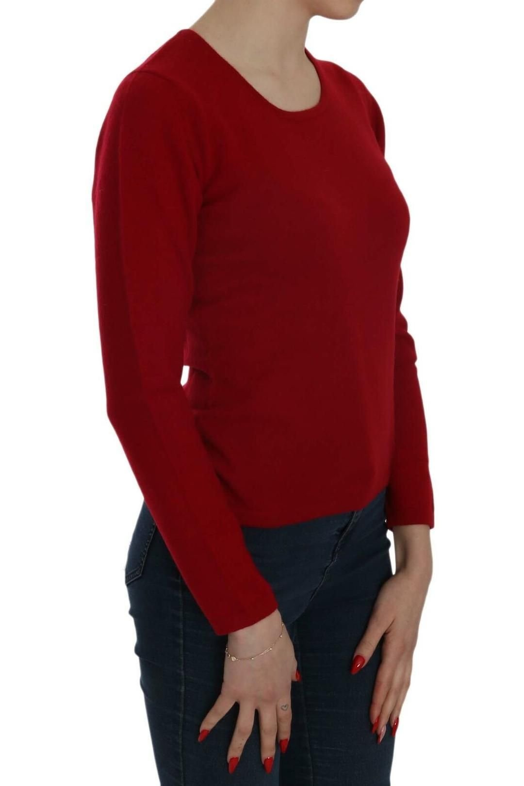 Mila Schon Mila Schon Women's Red Round Neck Pullover Cashmere Sweater - 2