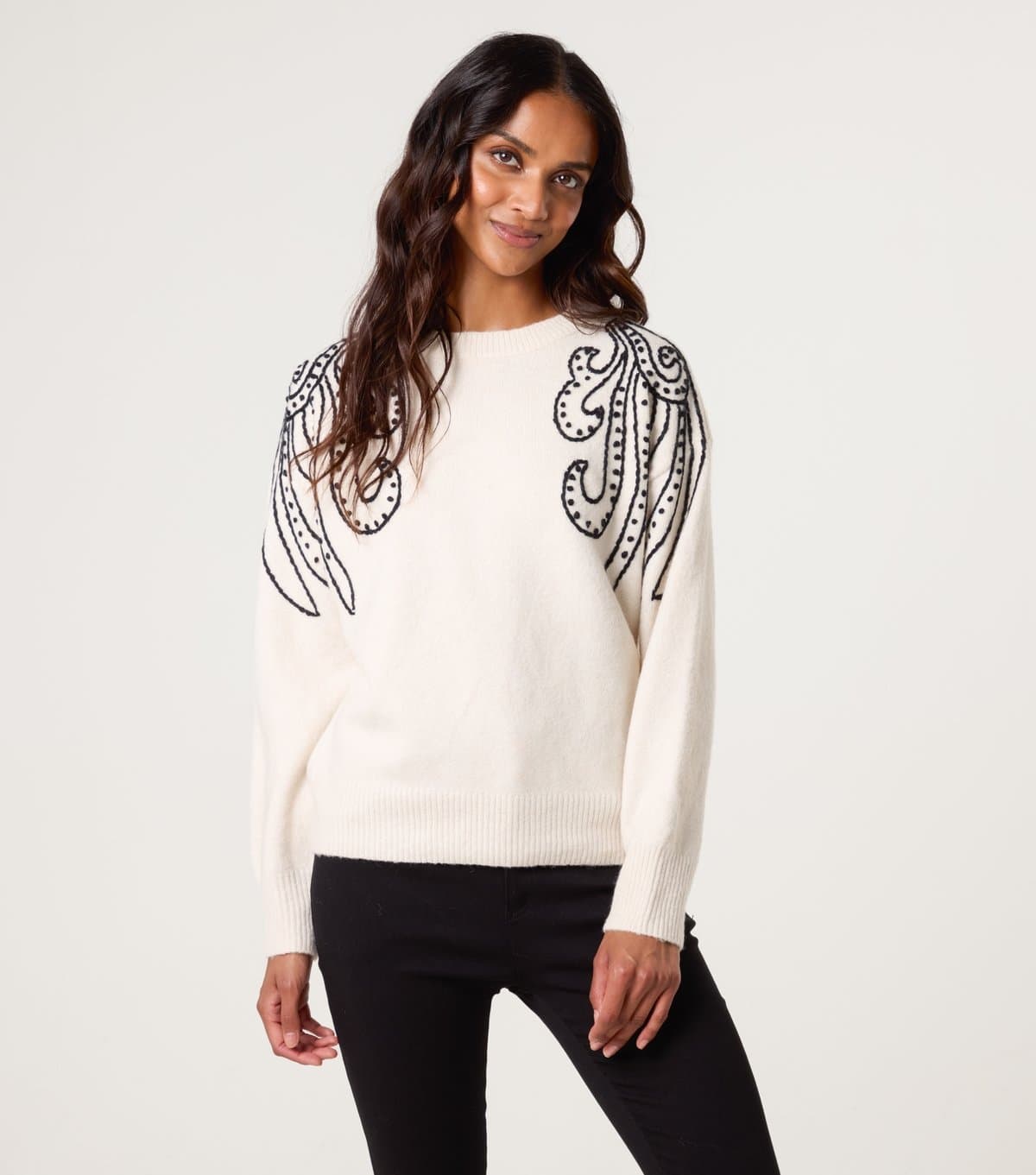 Blue Vanilla Women's Off White Embroidered Shoulder Jumper Blue Vanilla New Look