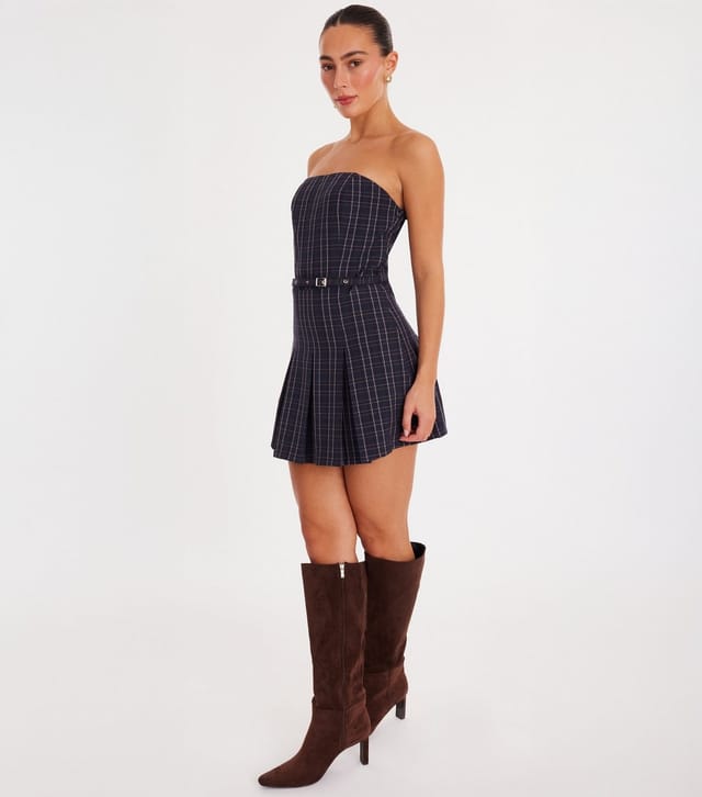 Quiz Women's Dark Blue Woven Check Mini Dress Quiz New Look - 2