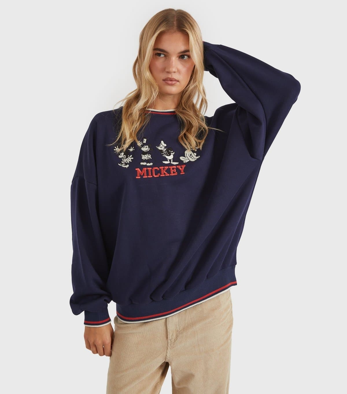 Skinnydip Women's Navy  Mickey Mouse and Friends Embroidered Sweatshirt Skinnydip New Look