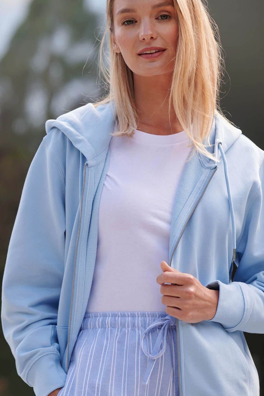 British Boxers British Boxers Women's "Sky Blue" Cotton Zip-up Hoodie in Light Blue